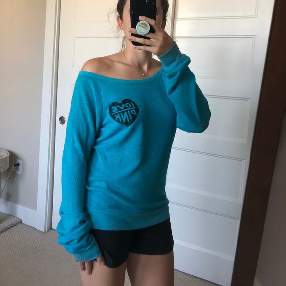 Victoria's Secret PINK slouchy teal sweater - Picture 7 of 7